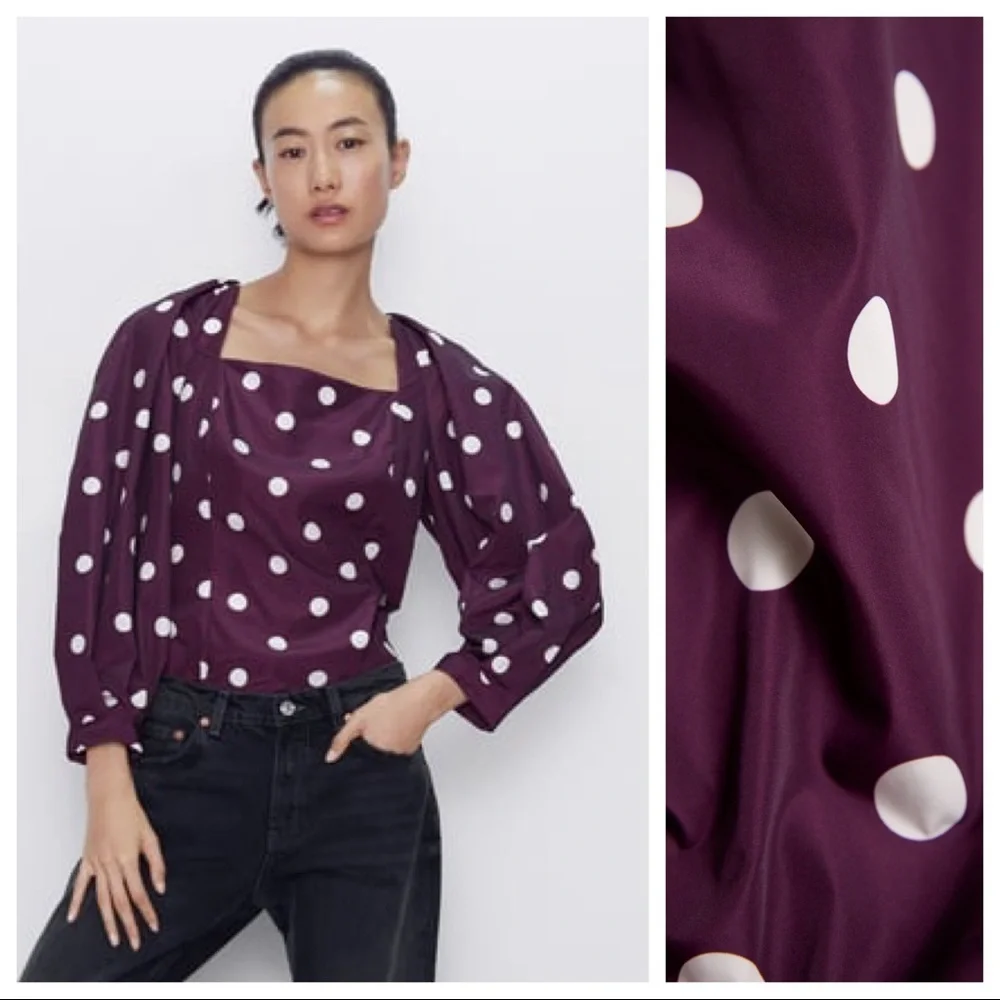 NWT. Zara Polka Dots Taffeta Blouse. Size S.